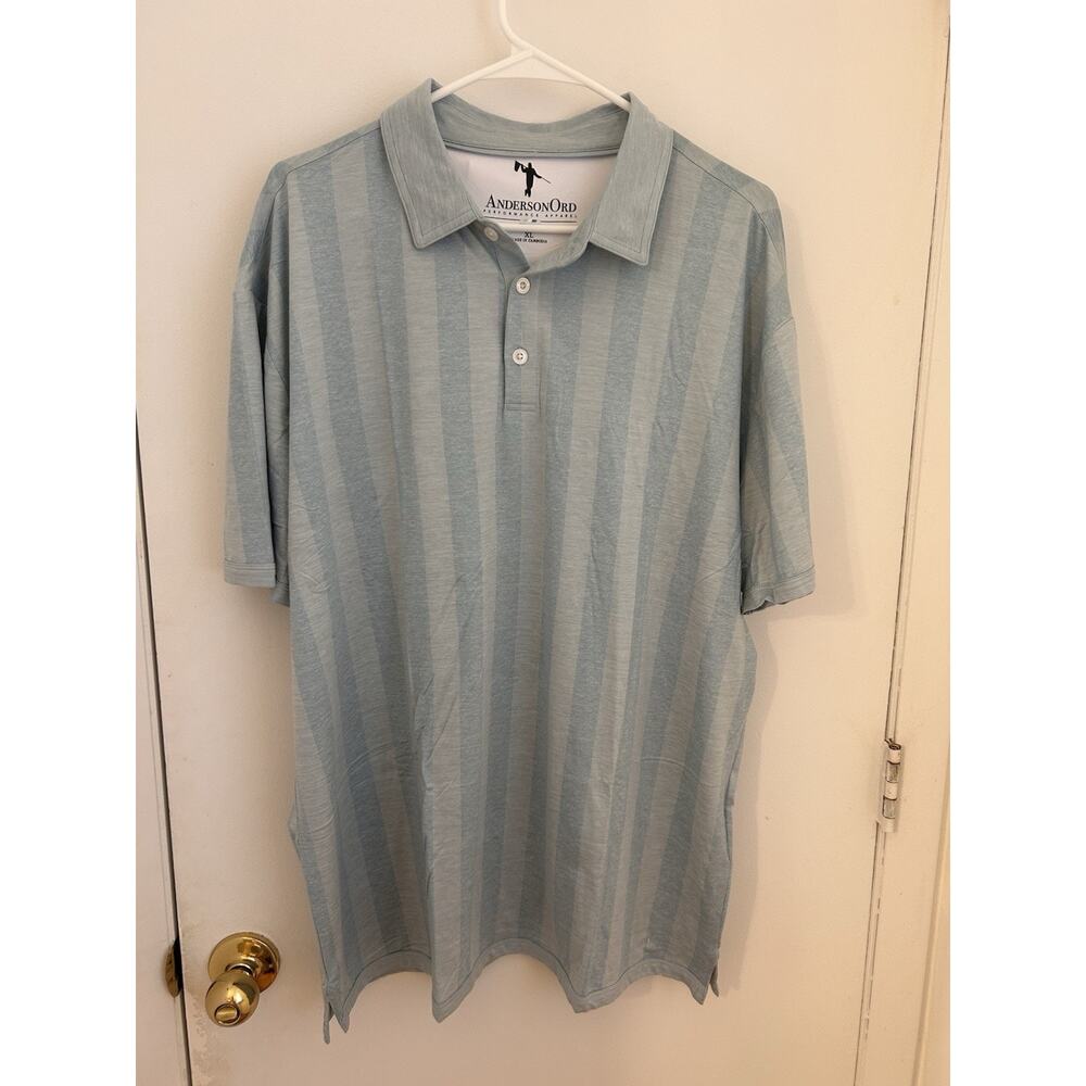 Anderson Ord Athleisure Golf Polo Men's Striped Shirt Skyway Heather XL